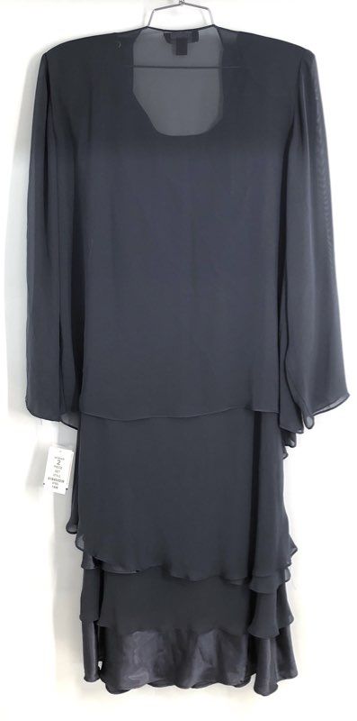 S.L. Fashions Women's Steel Gray 2 Piece Chiffon Beaded Dress Set NWT Sz 14W