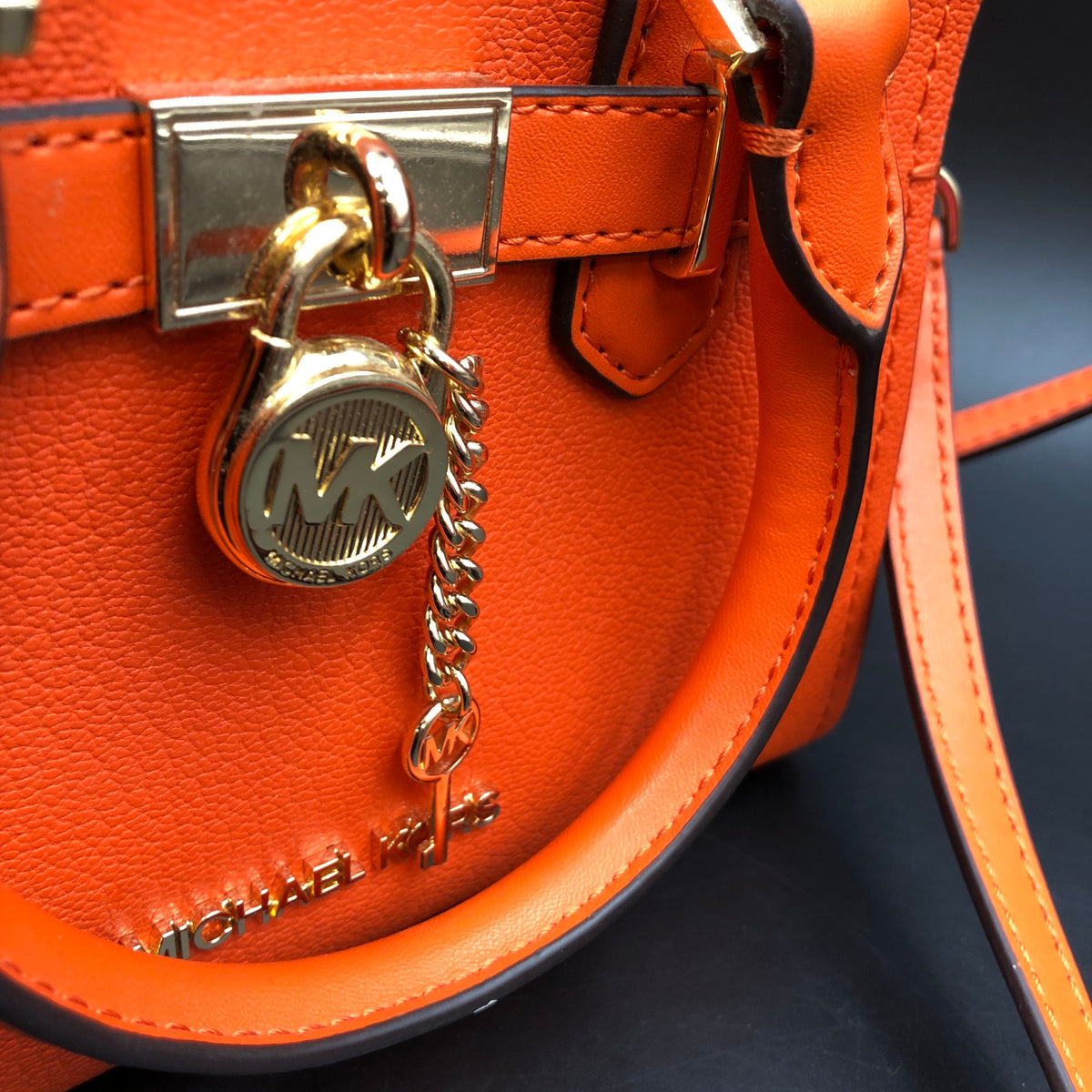 Michael Kors Orange Leather Jet Set Mini Tote Crossbody Bag COA