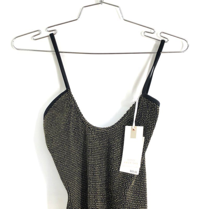 Good American Women's Black Gold Metallic One Piece Swimsuit Ribbed NWT Sz 00/0