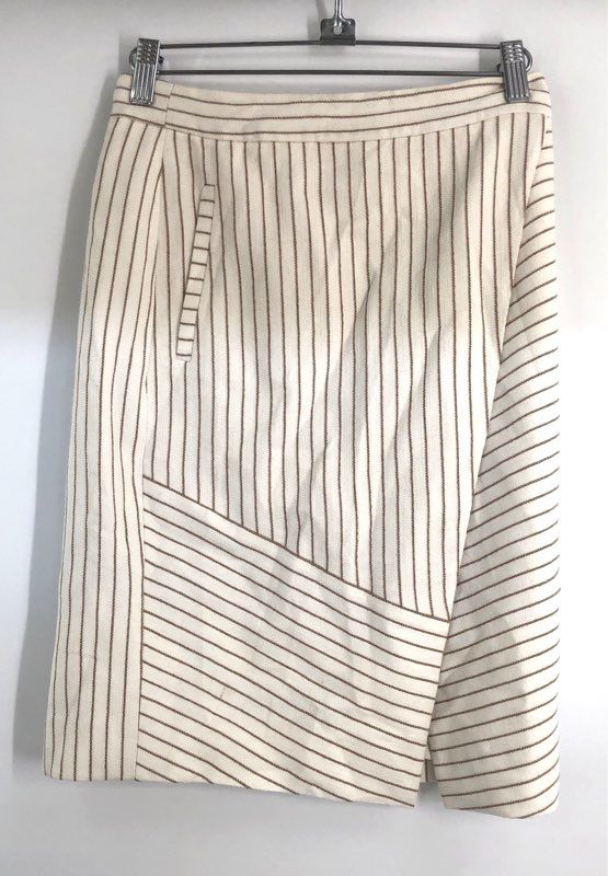 Olivia Palermo Chelsea 28 Women's Cream Brown Striped Asymmetric Skirt Size 6