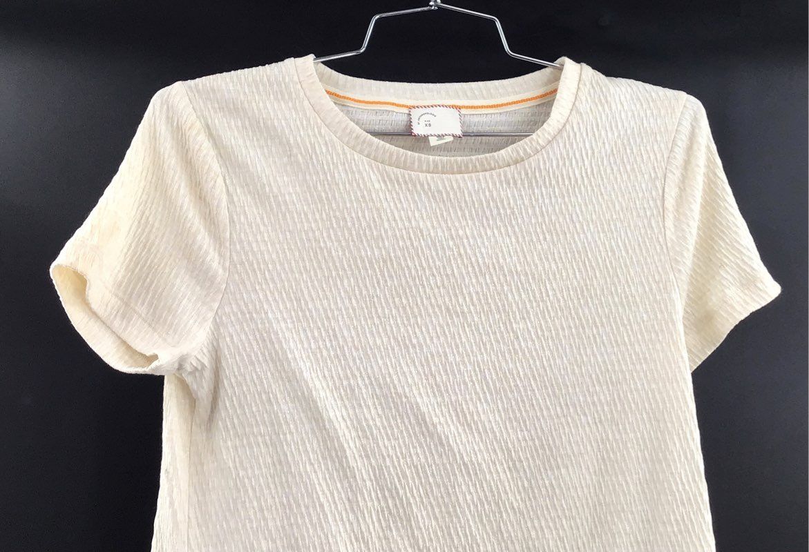 Anthropologie Women's Cream Textured Ribbed Short Sleeve T-Shirt Top Sz XS