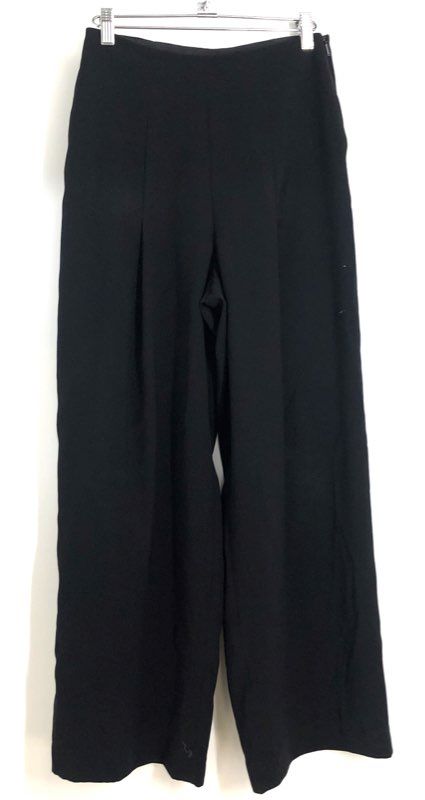 Armani Exchange Women's Black Icon Period Pleated Wide Leg Trousers Sz 2