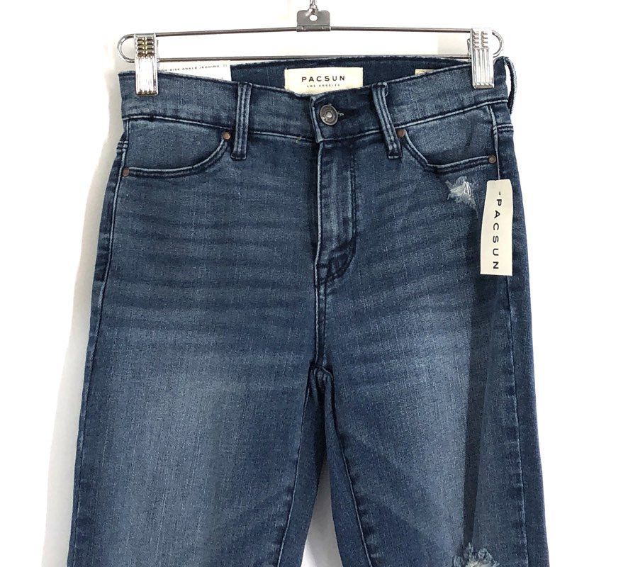 PacSun Women's High-Rise Ankle Jegging Blue Virgil Distressed Raw Hem NWT Sz 22