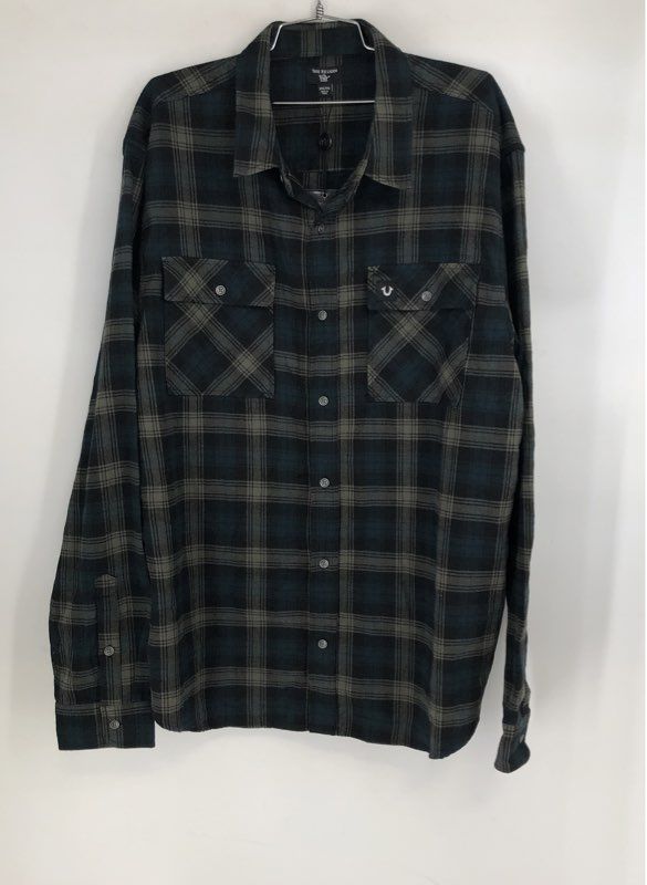 NWT True Religion Men's Poseidon Onyx/Kalamata Button-Up Shirt - Size 3XL