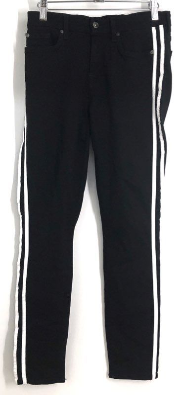 7 For All Mankind Women's Black The Ankle Skinny White Side Stripe Jeans Sz 27