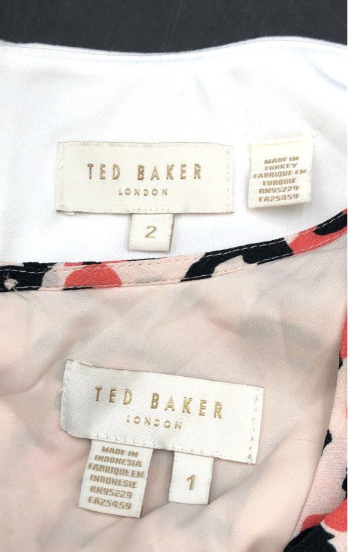 Ted Baker Women's Top Lot of 2 White Gianori Sz 2 & Leopard Coralo Sz 1