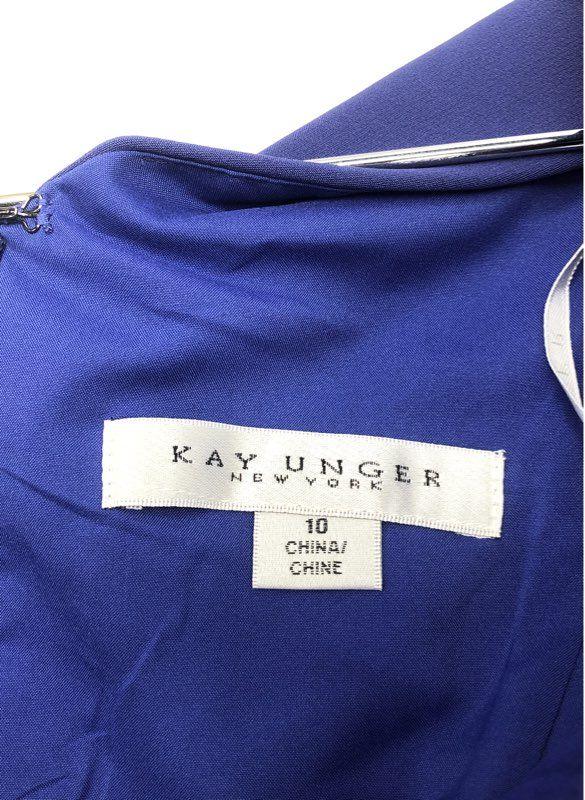 Kay Unger Women's Cobalt Farah Midi Dress Short Sleeve Ruched Draped Blue Sz 10