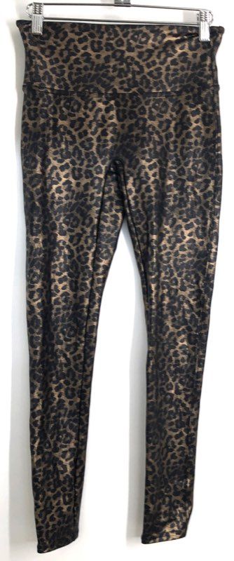 Spanx Women's Bronze Black Leopard Print Faux Leather Leggings Sz M Petite
