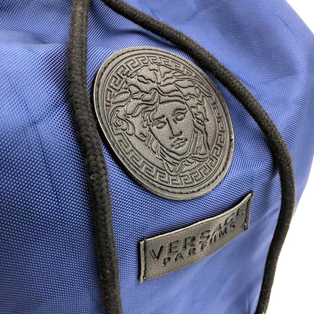 Versace Parfums Large Navy Blue Nylon Drawstring Backpack with Black Trim (+COA)