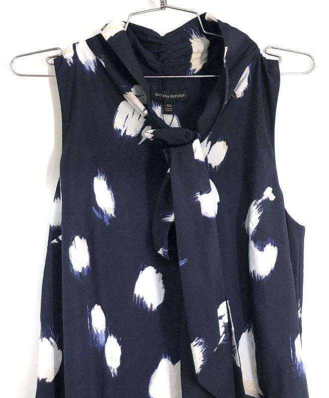 Banana Republic Women's Navy Abstract Tie Neck Sleeveless Dress NWT Sz XS