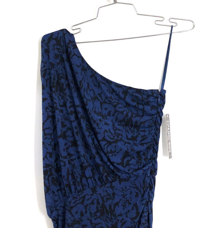 Gianni Bini Women's Lake Blue Black One Shoulder Ruched Knit Dress NWT Sz S