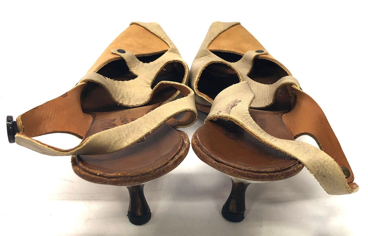 Vintage Cydwoq Hand Sculpted Leather Slingback Kitten Heel Sandals Tan Size 38