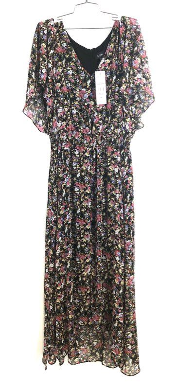 MSK Women's Black Floral V-Neck Flutter Sleeve Hi-Low Dress XL NWT