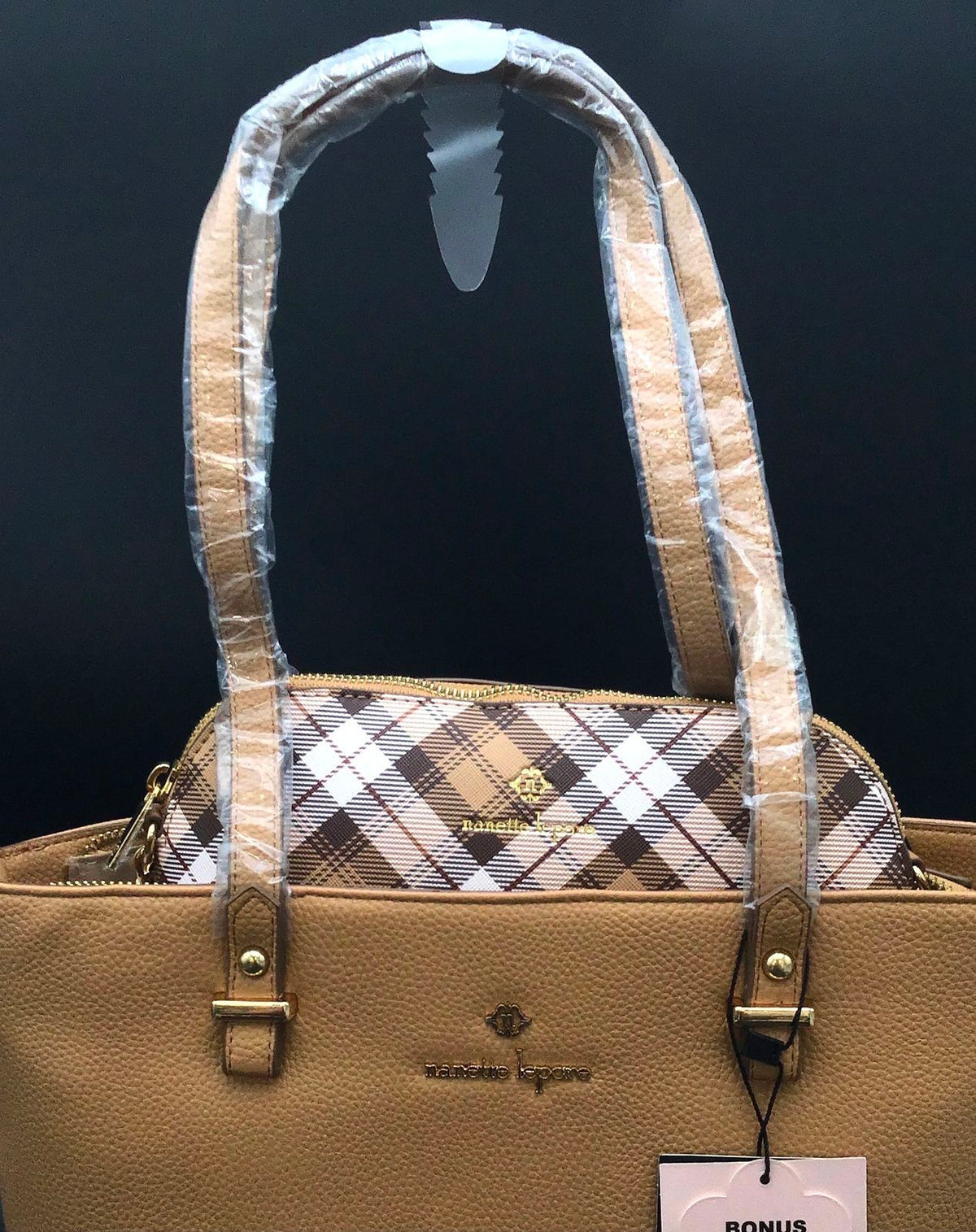 NWT Nanette Lepore Camel Brielle Tote Purse With Crossbody Bag