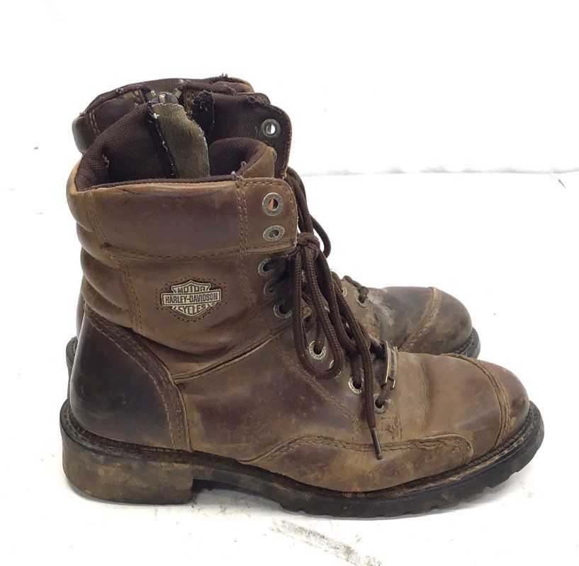 Harley-Davidson Brown Distressed Leather Side-Zip Motorcycle Boots Size 8