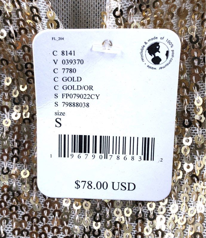 Free People Women's Gold Sequin V-Neck Bodysuit Mesh Thong NWT Size S