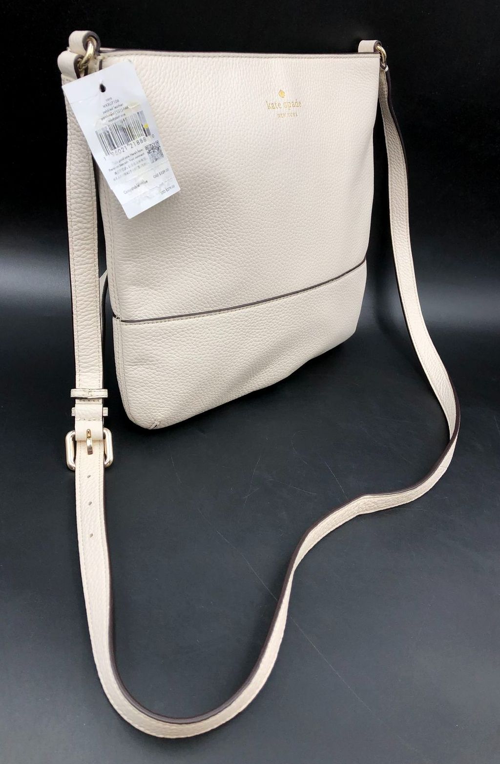 Kate Spade 'Cara' White Pebbled Leather Crossbody Bag w/ Gold-Tone Detail (+COA)
