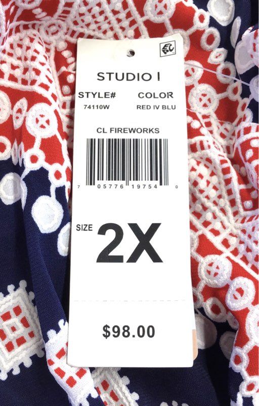 NWT Sandra Darren Women's Red Navy Blue Geometric A-Line Dress - Size 2X