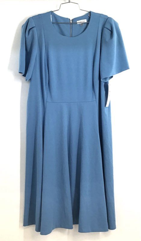 Calvin Klein Women's Blue Puff Sleeve Crepe Fit & Flare Dress NWT Sz 20W