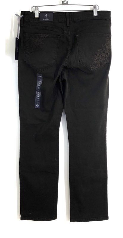 NYDJ Women's Black Straight Jeans Embroidered Back Pockets Made in USA NWT 12P