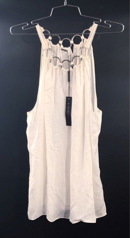 Elie Tahari Women's White Riley Blouse Sleeveless Metal Ring Neckline NWT Sz L