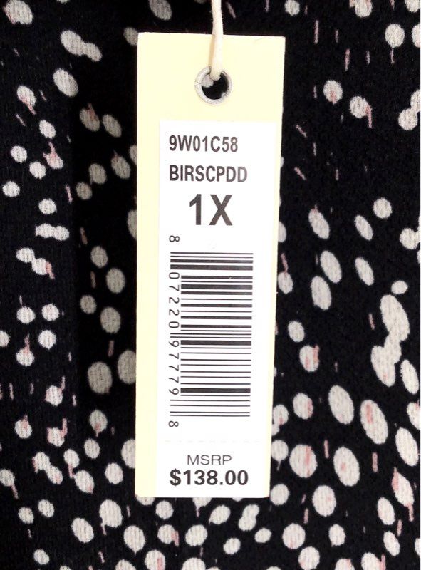 NWT Max Studio Women&#39;s White Black Dotted Surplice Neck Wrap Dress - Size 1X