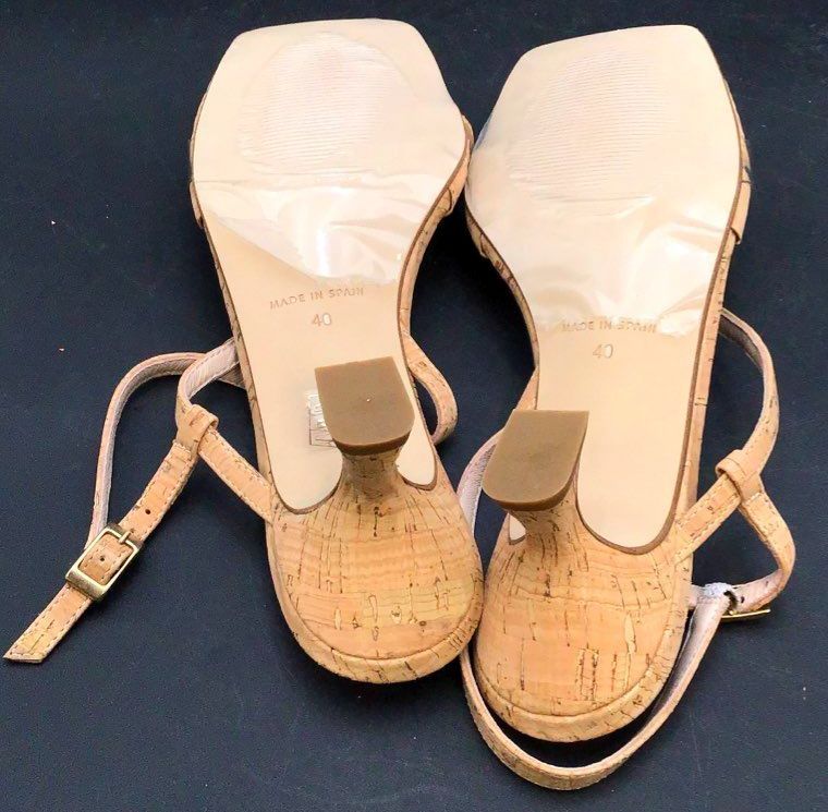 NIB Pedro Anton Women's Tan Cork Embossed Leather Slingback Heels - Size 40