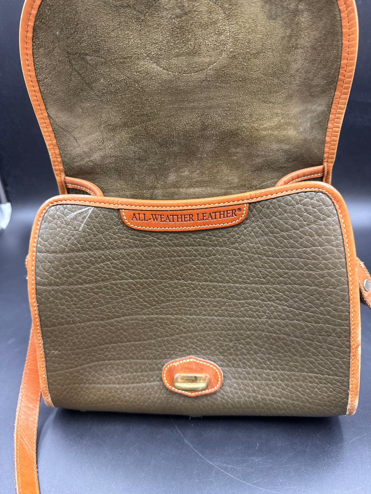 Vintage 90s Dooney & Bourke Olive Green All Weather Leather Crossbody Bag COA