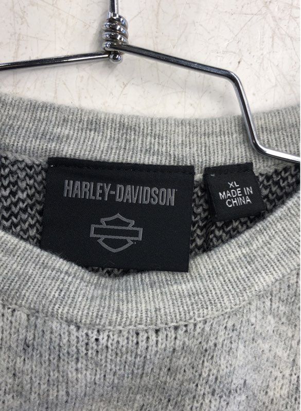 Harley-Davidson Spellout Logo Knit Sweater Light Grey Heather Sz XL