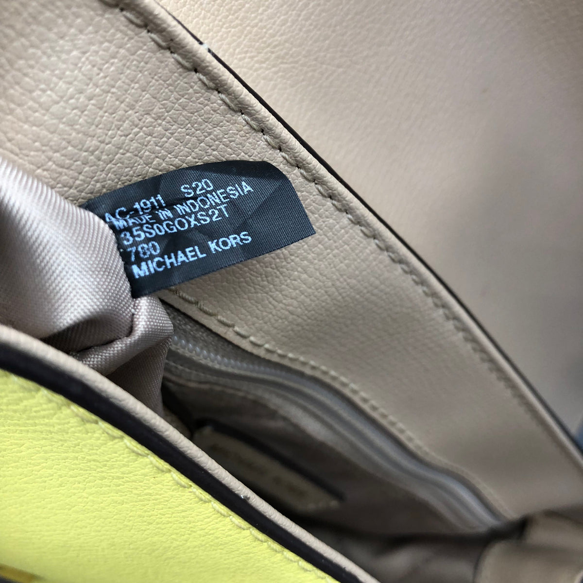 Michael Kors Khaki\Neon Yellow Leather 'Lolita' Crossbody Bag (+COA)