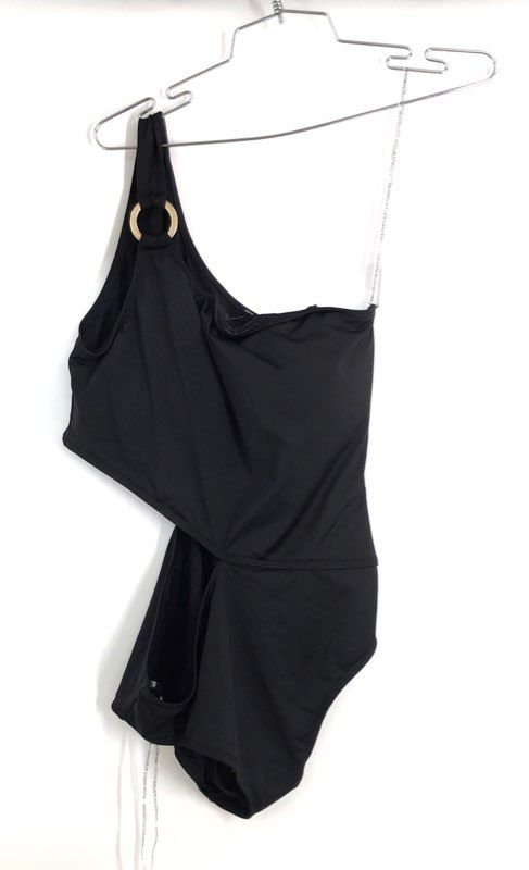Banana Republic Women's Black Ring Detail One-Shoulder Cut-Out Swimsuit NWT L