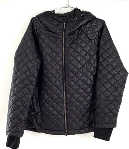 BCBGMaxazria Women's Black Feather Free Hooded Quilted Jacket - Size L