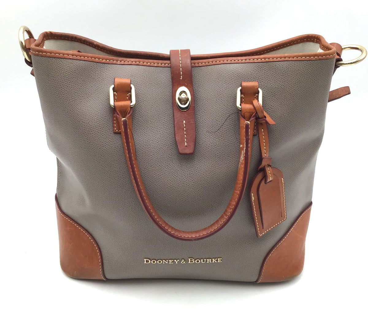 Authentic Dooney &amp; Bourke Women&#39;s Gray Brown Leather Tote Bag - COA Included