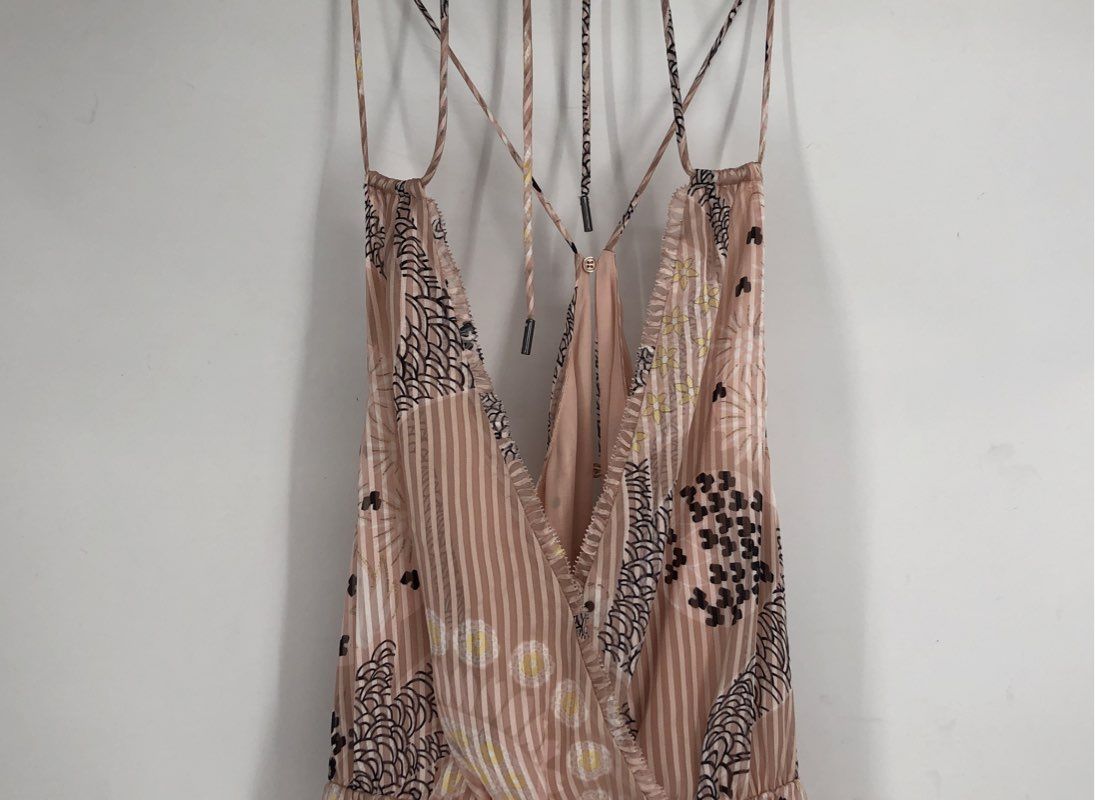 Reiss Women's Freddie Paisley Print Maxi Dress Nude Strappy Back NWT Sz 4