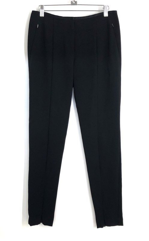 Trina Turk Women's Black Satin Trim Side Zip Ankle Zipper Tapered Pants Sz 2