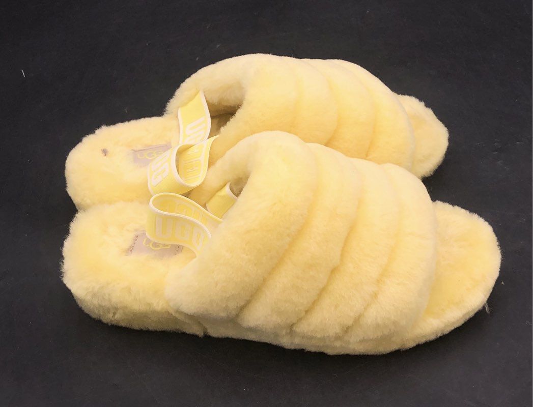 UGG Fluff Yeah Slide Lemon Sorbet Yellow Sheepskin Slippers Women's Size 10