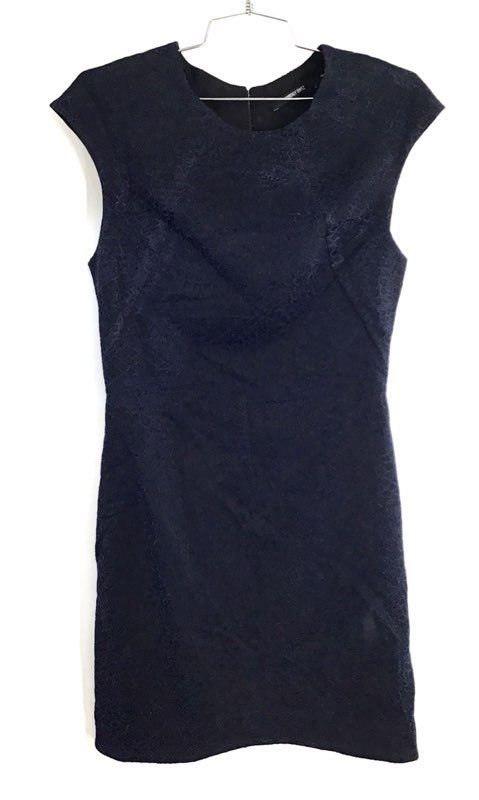 Kimberly Ovitz Women's Navy Textured Jacquard Open Back Dress Silk Lined Sz 8