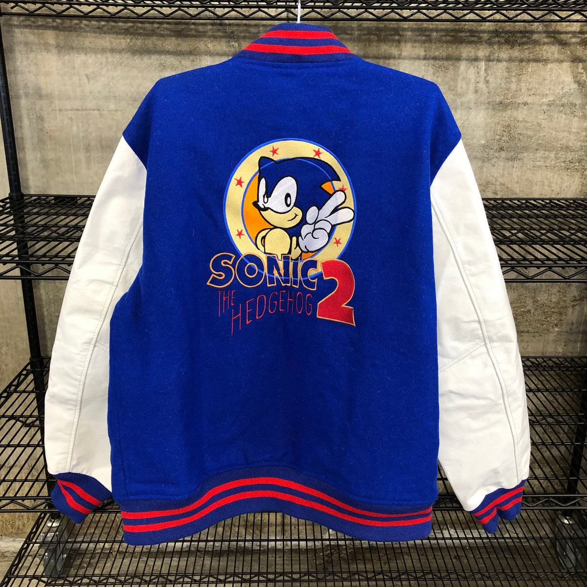 Sega Sonic the Hedgehog 2 Men's Blue/White Varsity Jacket - Size XL