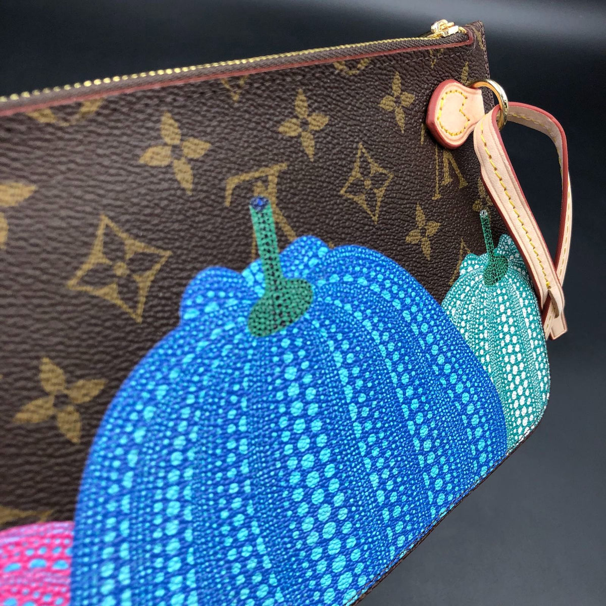 Louis Vuitton Inspired Brown LV Monogram & Multicolor Pumpkin Print Wristlet
