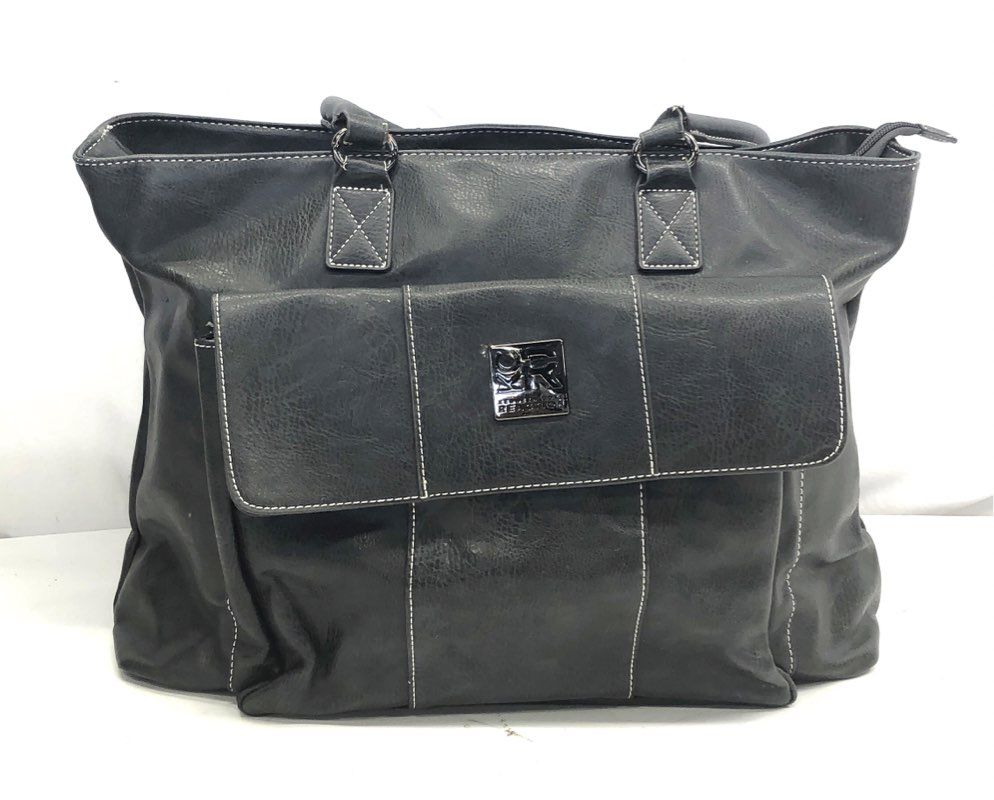 Kenneth Cole Reaction Black Faux Leather Laptop Tote Bag Business Handbag