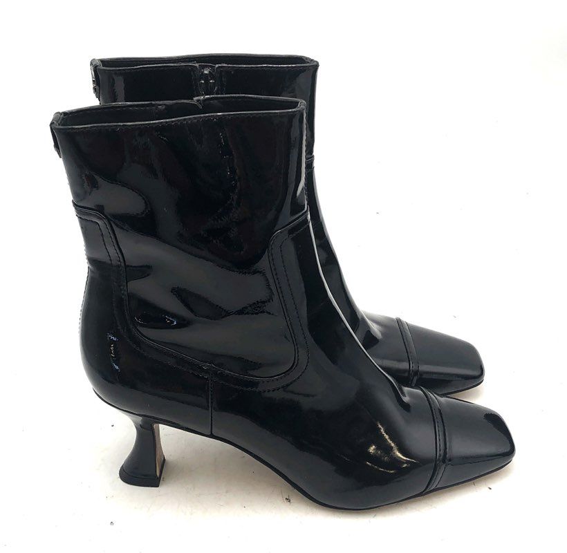 Sam Edelman Livia Black Patent Cap Toe Ankle Booties Kitten Heel Size 10