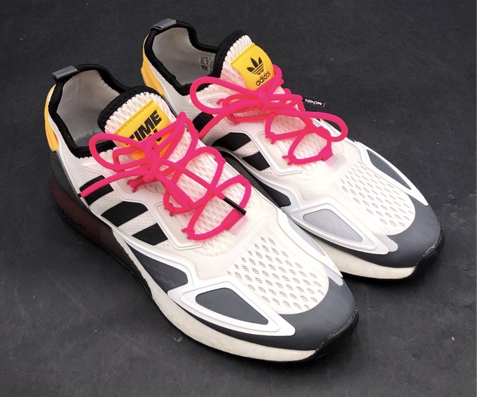 Adidas Ninja ZX 2K Boost Cloud White Pink Signal Cyan Sneakers Size 9.5