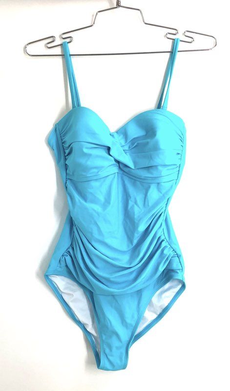 Relleciga Women's One-Piece Swimsuit Sky Blue Ruched Twist Front NWT Sz S