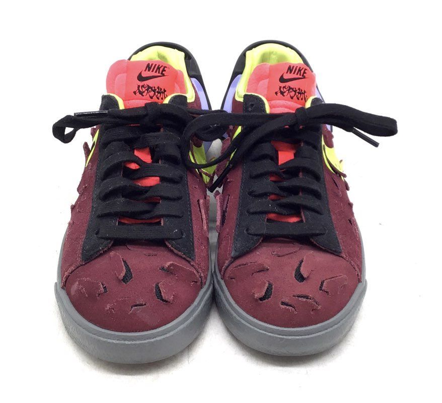 Acronym x Nike Blazer Men's 'Night Maroon' & Neon Yellow/Grey Sneakers - Sz 5.5