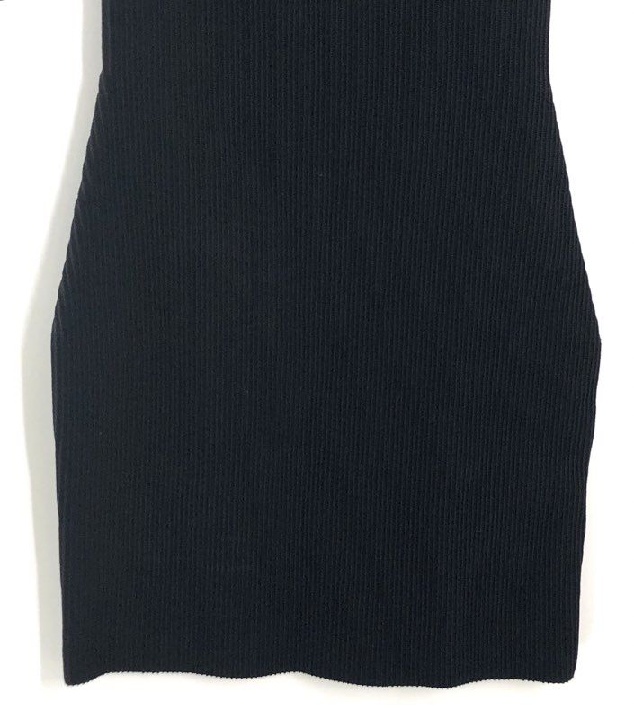 Babaton Women's Black One Shoulder Ribbed Knit Sculpt Mini Dress Sz S
