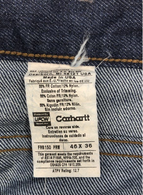 Carhartt Men's Flame Resistant FR Jeans Dark Wash FRB150 Made in USA NWT 46x36