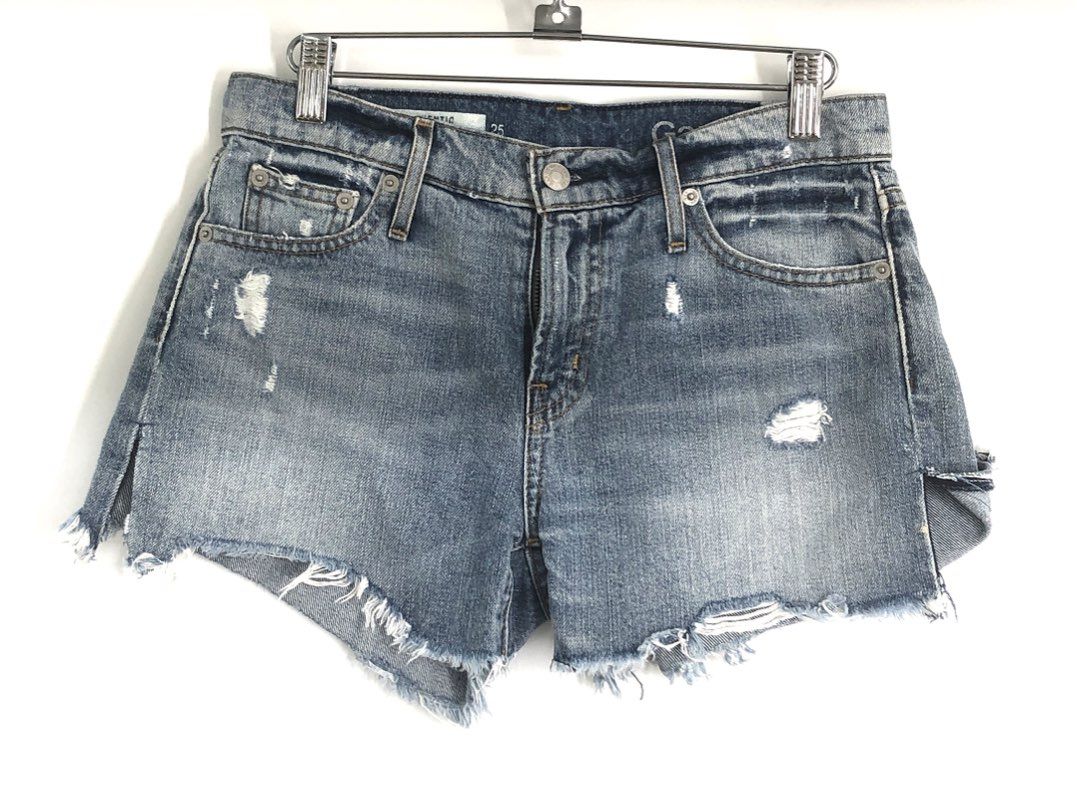 Gap Women's Authentic Best Girlfriend Blue Distressed Denim Shorts Frayed Sz 25
