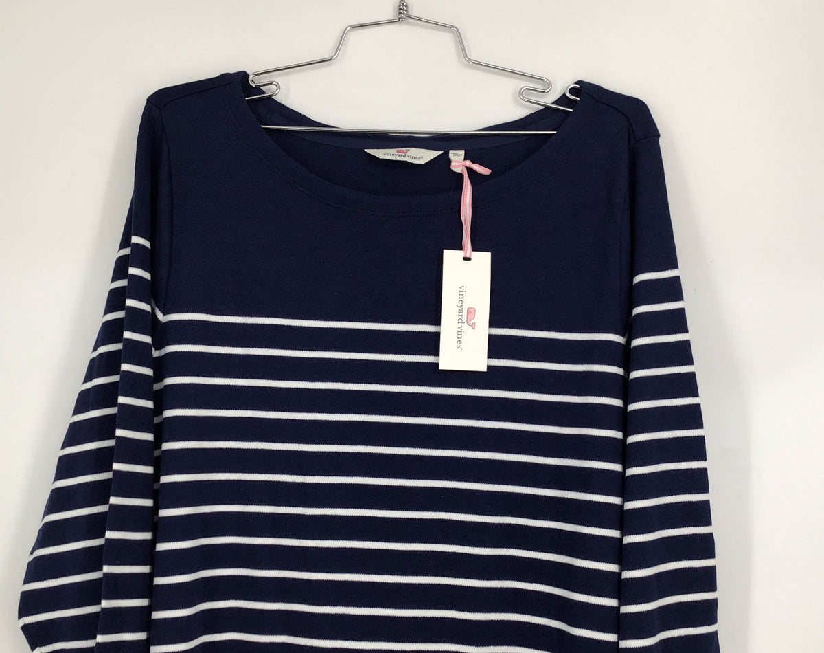 NWT Vineyard Vines Women&#39;s Blue Striped Boat Neck Simple T-Shirt Dress - Size 2X