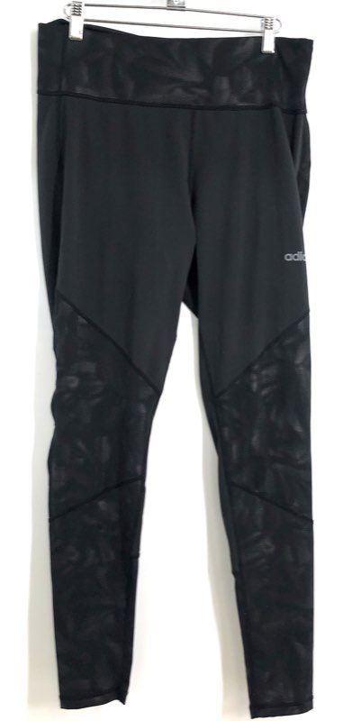 Adidas Women's Black Tonal Geometric Print Panel Athletic Leggings Sz XL