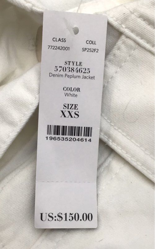 White House Black Market Women's White Denim Peplum Jacket Sz XXS NWT